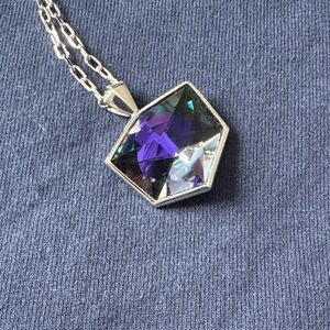 Touchstone Crystal Silver Necklace with Purple Geometric Pendant
